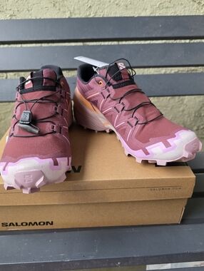 NEW!! Salomon Women's Catawba Grape / Papaya / Deauvi Mauve Speedcross 7.5 Shoes